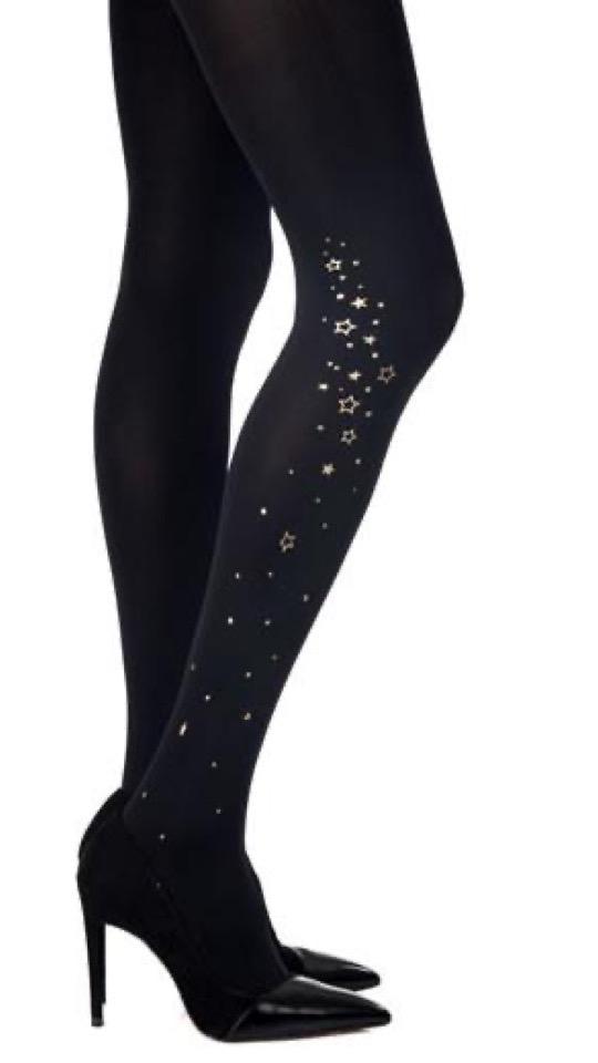 Glittery Tights - Black/gold-colored dots - Ladies